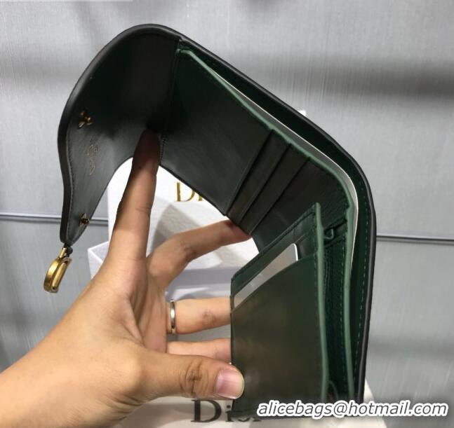 Good Product Dior Saddle Grained Calfskin Mini Flap Wallet CD1311 Green 2019