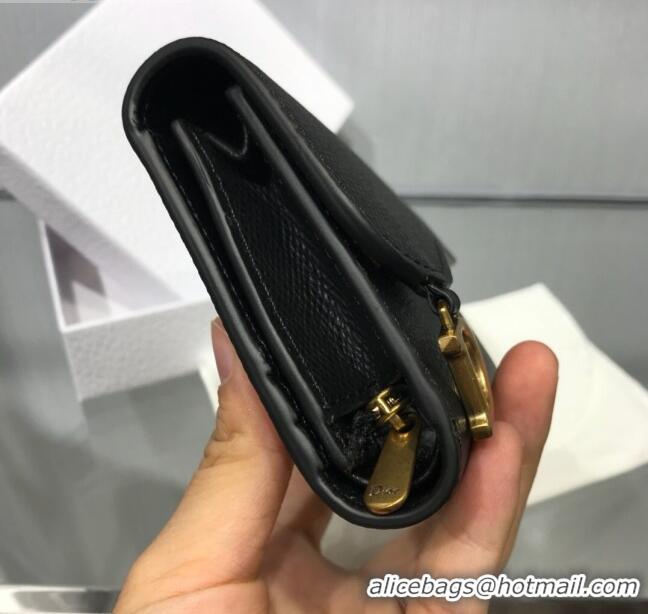 Inexpensive Dior Saddle Grained Calfskin Mini Flap Wallet CD1311 Black 2019