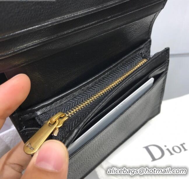 Inexpensive Dior Saddle Grained Calfskin Mini Flap Wallet CD1311 Black 2019