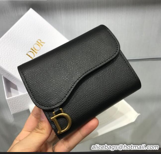 Inexpensive Dior Saddle Grained Calfskin Mini Flap Wallet CD1311 Black 2019