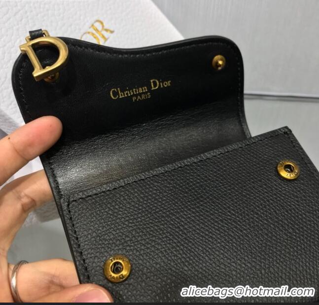 Inexpensive Dior Saddle Grained Calfskin Mini Flap Wallet CD1311 Black 2019