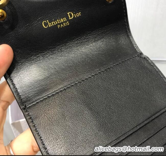 Inexpensive Dior Saddle Grained Calfskin Mini Flap Wallet CD1311 Black 2019