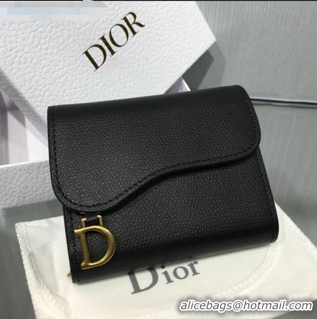 Inexpensive Dior Saddle Grained Calfskin Mini Flap Wallet CD1311 Black 2019