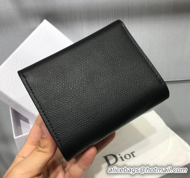 Inexpensive Dior Saddle Grained Calfskin Mini Flap Wallet CD1311 Black 2019