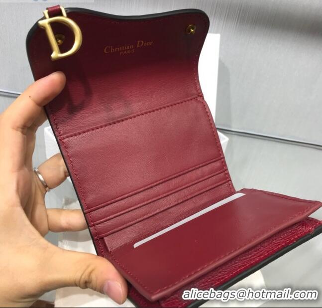 Discount Dior Saddle Grained Calfskin Mini Flap Wallet CD1311 Burgundy 2019