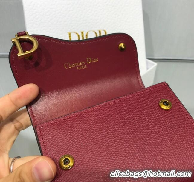 Discount Dior Saddle Grained Calfskin Mini Flap Wallet CD1311 Burgundy 2019