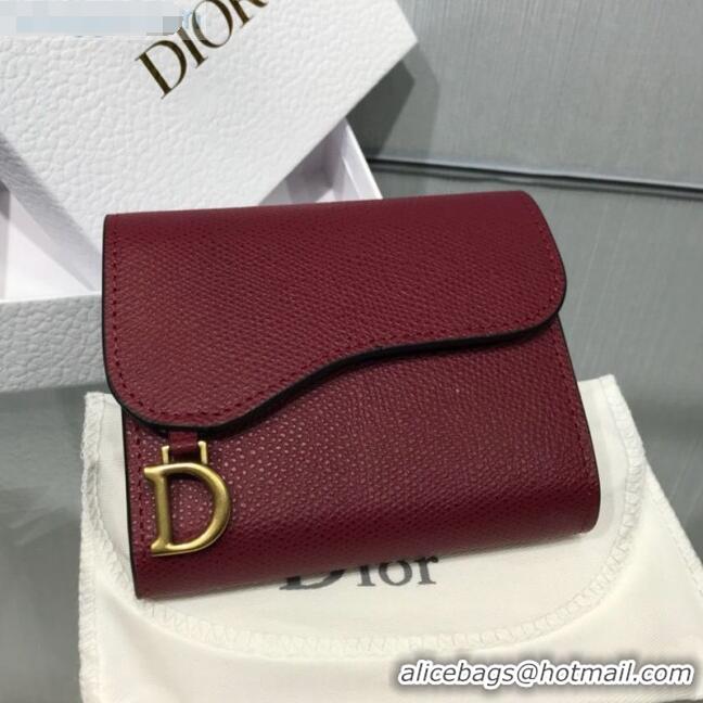 Discount Dior Saddle Grained Calfskin Mini Flap Wallet CD1311 Burgundy 2019