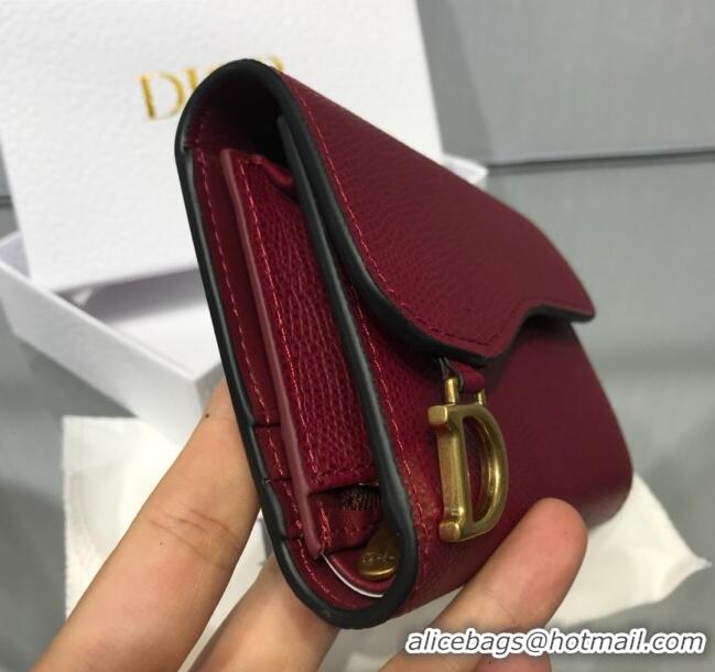 Discount Dior Saddle Grained Calfskin Mini Flap Wallet CD1311 Burgundy 2019