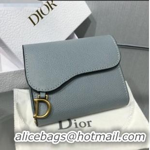 Duplicate Dior Saddle Grained Calfskin Mini Flap Wallet CD1311 Light Blue 2019