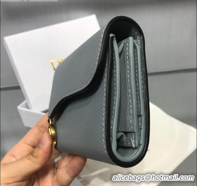 Duplicate Dior Saddle Grained Calfskin Mini Flap Wallet CD1311 Light Blue 2019