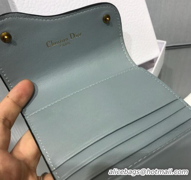 Duplicate Dior Saddle Grained Calfskin Mini Flap Wallet CD1311 Light Blue 2019