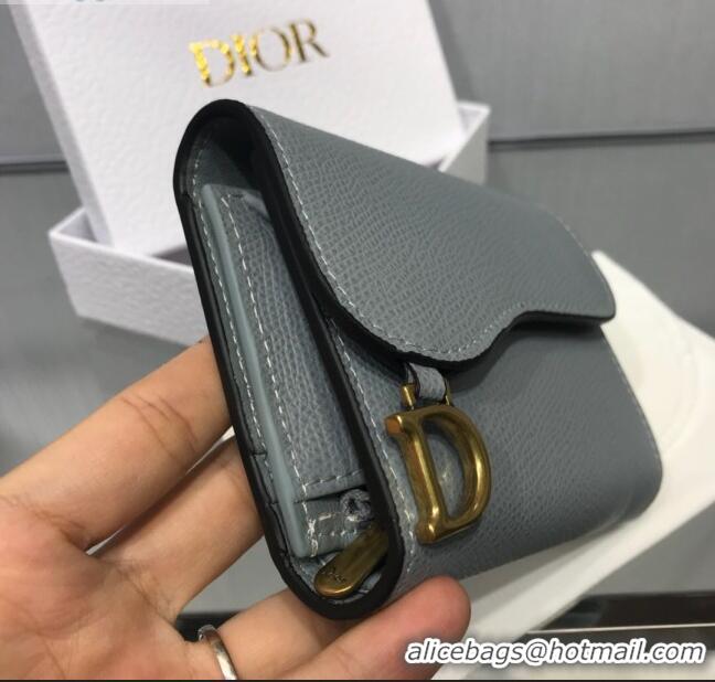 Duplicate Dior Saddle Grained Calfskin Mini Flap Wallet CD1311 Light Blue 2019