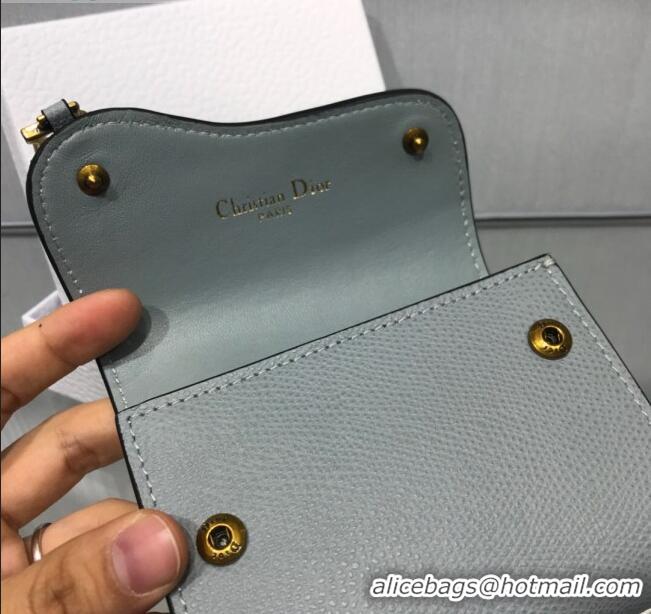 Duplicate Dior Saddle Grained Calfskin Mini Flap Wallet CD1311 Light Blue 2019