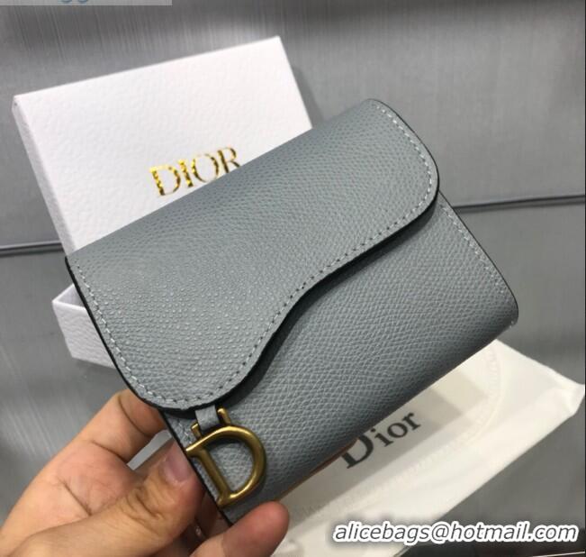 Duplicate Dior Saddle Grained Calfskin Mini Flap Wallet CD1311 Light Blue 2019