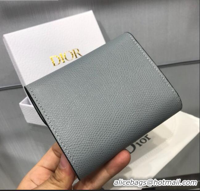 Duplicate Dior Saddle Grained Calfskin Mini Flap Wallet CD1311 Light Blue 2019