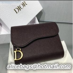 Top Design Dior Saddle Grained Calfskin Mini Flap Wallet CD1311 Dark Brown 2019