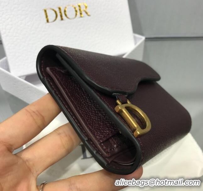 Top Design Dior Saddle Grained Calfskin Mini Flap Wallet CD1311 Dark Brown 2019