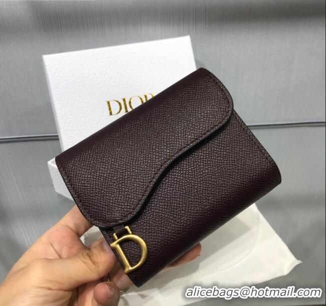 Top Design Dior Saddle Grained Calfskin Mini Flap Wallet CD1311 Dark Brown 2019