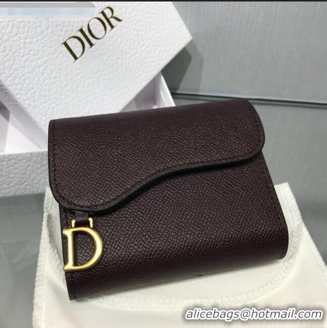 Top Design Dior Saddle Grained Calfskin Mini Flap Wallet CD1311 Dark Brown 2019