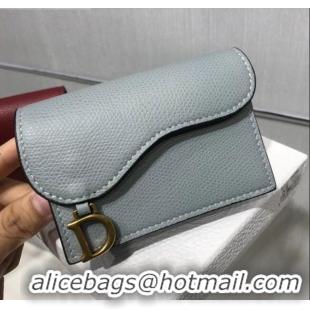 Super Quality Dior Saddle Grained Calfskin Flap Card Coin Purse Wallet CD2310 Light Gray 2019