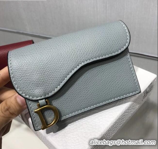 Super Quality Dior Saddle Grained Calfskin Flap Card Coin Purse Wallet CD2310 Light Gray 2019