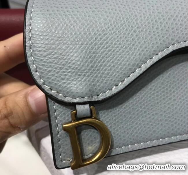 Super Quality Dior Saddle Grained Calfskin Flap Card Coin Purse Wallet CD2310 Light Gray 2019