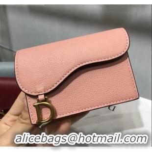 Unique Grade Dior Saddle Grained Calfskin Flap Card Coin Purse Wallet CD2310 Pink 2019