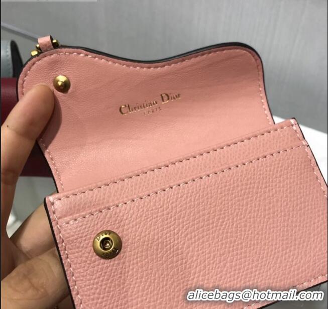 Unique Grade Dior Saddle Grained Calfskin Flap Card Coin Purse Wallet CD2310 Pink 2019