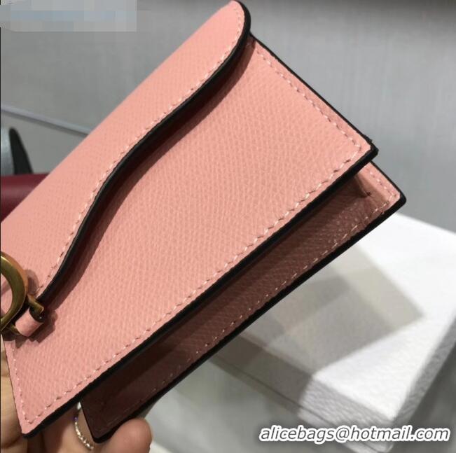 Unique Grade Dior Saddle Grained Calfskin Flap Card Coin Purse Wallet CD2310 Pink 2019