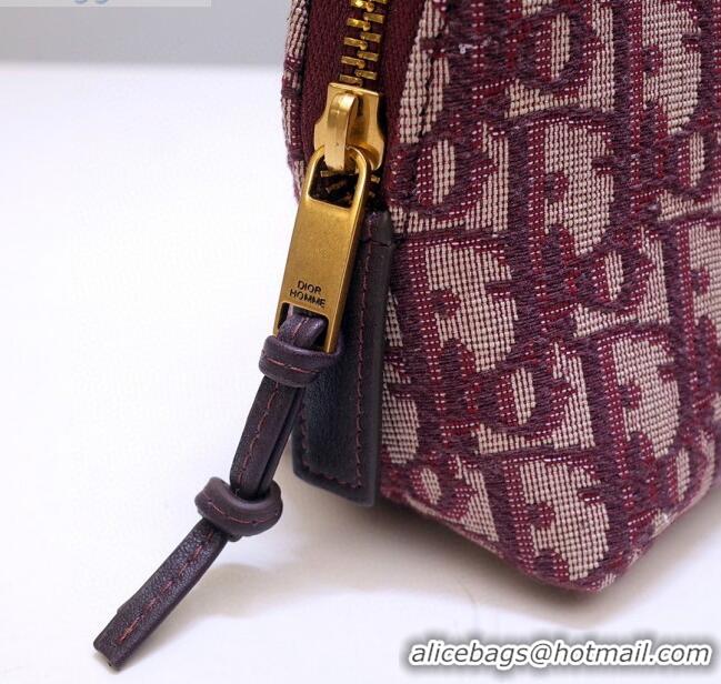 Luxurious Dior Oblique Jacquard Canvas Cosmetic Clutch Bag CD0835 Burgundy 2020