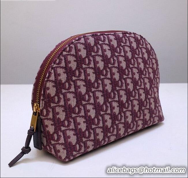 Luxurious Dior Oblique Jacquard Canvas Cosmetic Clutch Bag CD0835 Burgundy 2020