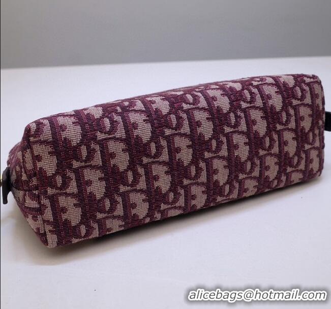 Luxurious Dior Oblique Jacquard Canvas Cosmetic Clutch Bag CD0835 Burgundy 2020