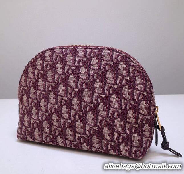 Luxurious Dior Oblique Jacquard Canvas Cosmetic Clutch Bag CD0835 Burgundy 2020