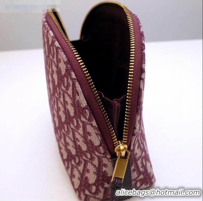 Luxurious Dior Oblique Jacquard Canvas Cosmetic Clutch Bag CD0835 Burgundy 2020