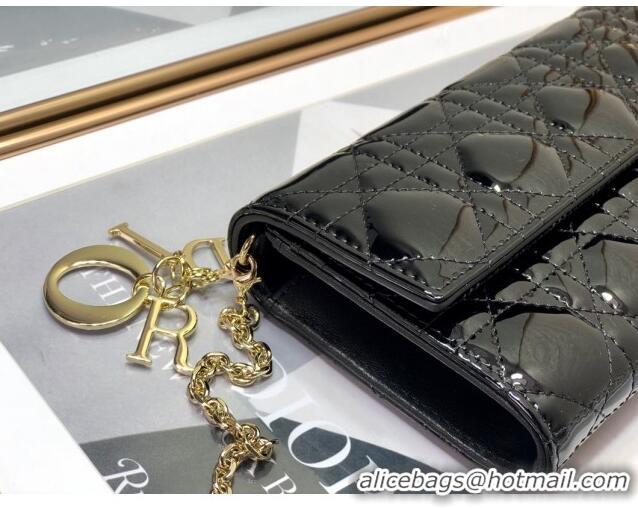 Reasonable Price Dior Lady Dior Long Wallet on Chain WOC in Black Patent Cannage Calfskin CD1022