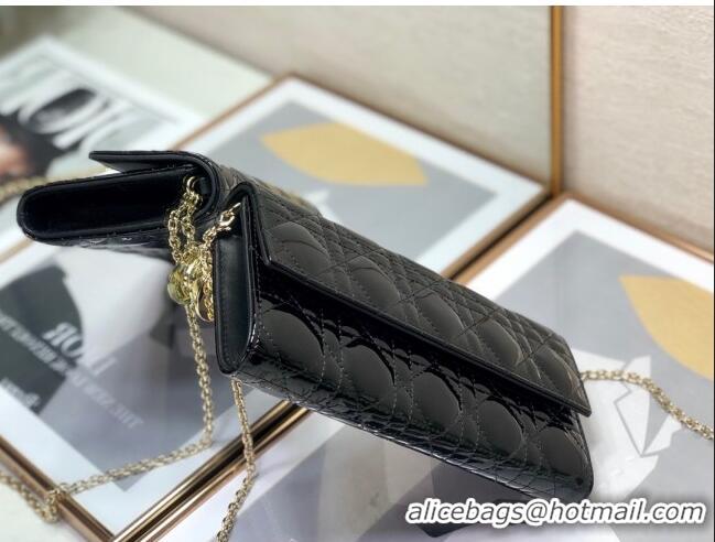 Reasonable Price Dior Lady Dior Long Wallet on Chain WOC in Black Patent Cannage Calfskin CD1022