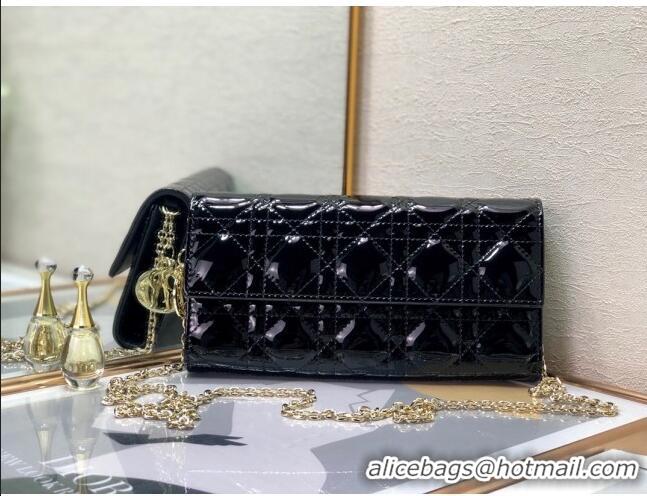 Reasonable Price Dior Lady Dior Long Wallet on Chain WOC in Black Patent Cannage Calfskin CD1022