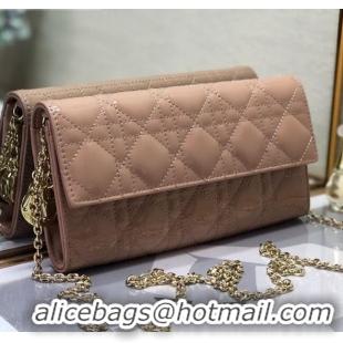 Best Price Dior Lady Dior Long Wallet on Chain WOC in Patent Cannage Calfskin CD1022 Nude