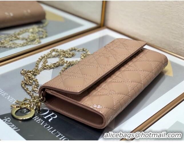 Best Price Dior Lady Dior Long Wallet on Chain WOC in Patent Cannage Calfskin CD1022 Nude