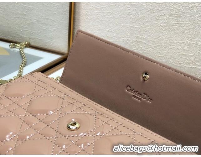 Best Price Dior Lady Dior Long Wallet on Chain WOC in Patent Cannage Calfskin CD1022 Nude