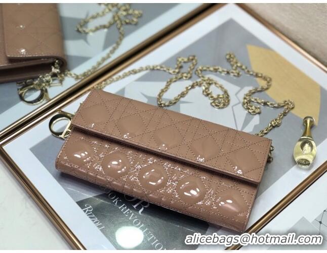 Best Price Dior Lady Dior Long Wallet on Chain WOC in Patent Cannage Calfskin CD1022 Nude