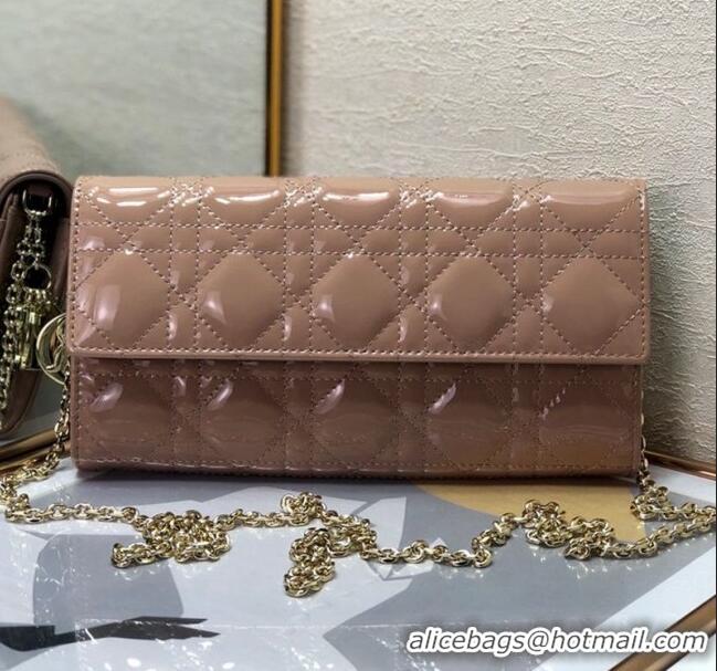 Best Price Dior Lady Dior Long Wallet on Chain WOC in Patent Cannage Calfskin CD1022 Nude