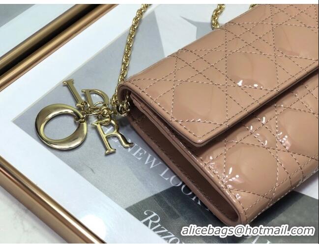 Best Price Dior Lady Dior Long Wallet on Chain WOC in Patent Cannage Calfskin CD1022 Nude