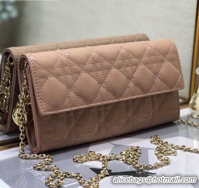 Best Price Dior Lady Dior Long Wallet on Chain WOC in Patent Cannage Calfskin CD1022 Nude