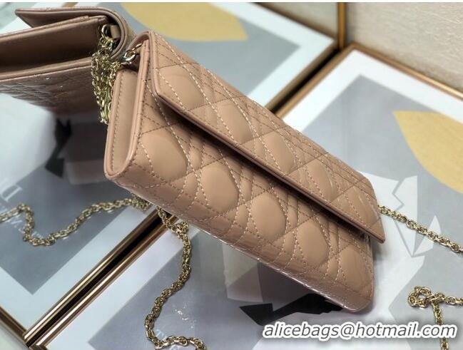 Best Price Dior Lady Dior Long Wallet on Chain WOC in Patent Cannage Calfskin CD1022 Nude