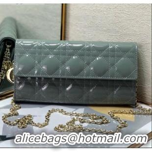 Promotional Dior Lady Dior Long Wallet on Chain WOC in Patent Cannage Calfskin CD1022 Grey Stone