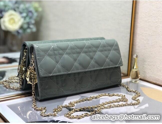 Promotional Dior Lady Dior Long Wallet on Chain WOC in Patent Cannage Calfskin CD1022 Grey Stone