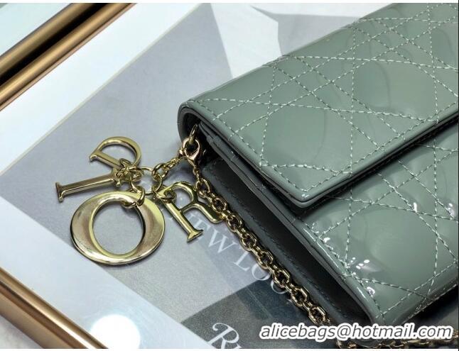 Promotional Dior Lady Dior Long Wallet on Chain WOC in Patent Cannage Calfskin CD1022 Grey Stone