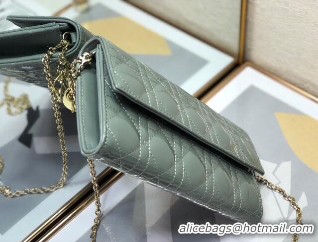 Promotional Dior Lady Dior Long Wallet on Chain WOC in Patent Cannage Calfskin CD1022 Grey Stone