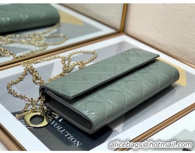 Promotional Dior Lady Dior Long Wallet on Chain WOC in Patent Cannage Calfskin CD1022 Grey Stone